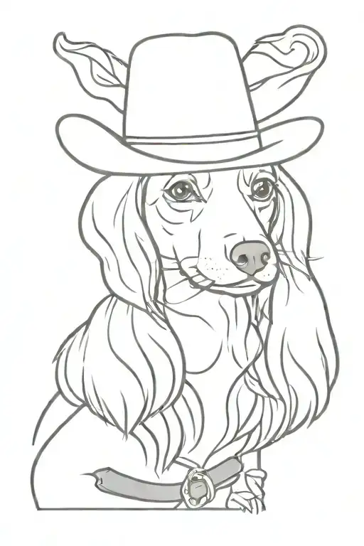 Long Haired Miniature Dachshund Wearing Cowboy Hat And Bandana