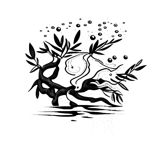 Olive Tree With Roots And Water And