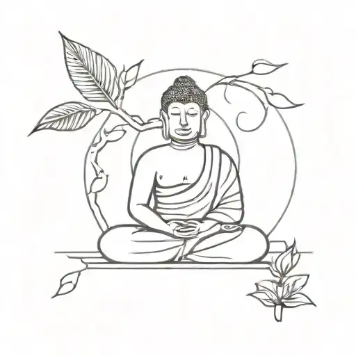 Simple Line Buddha Tattoo Which Shows Enlightenment And Growth