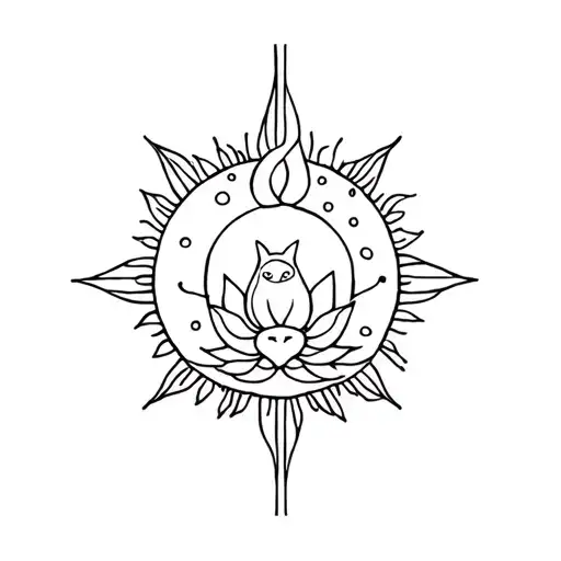 Unalome Symbol With Lotus Sun And Cat
