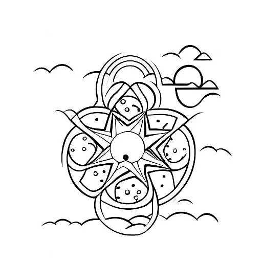 A Minimalist Tattoo Of A Beach Scene With A Polar Star In The Sky