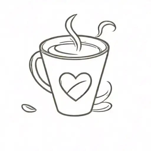 A Minimalist Design Of A Steaming Coffee Mug With A Heart-shaped Coffee Bean Inside