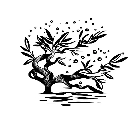 Olive Tree With Deep Roots And Water