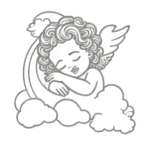 Black Curly Hair Cherub Sleeping On A Cloud