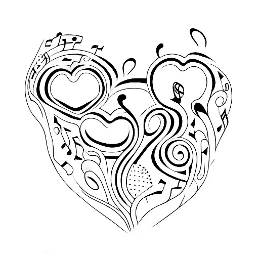 A Music Sheet Forming The Shape Of A Heart With Floral Patterns
