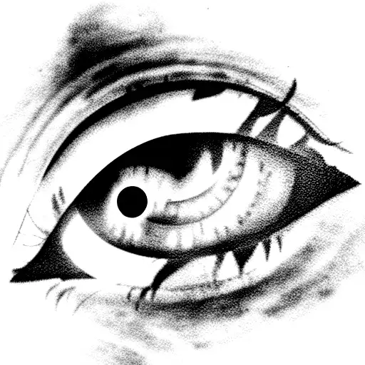 Black And Grey Eye With A Flame In The Middle Of The Pupil