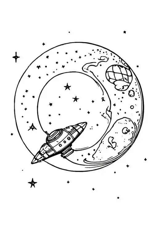 Earth And Moon With A Spaceship Traveling