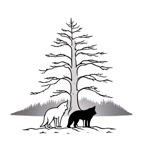 Cedar Tree With 2 Wolfs Body Shaped Like