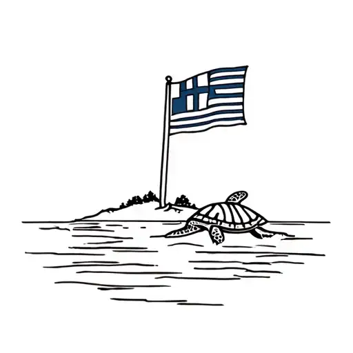 Island Landscape Kos And Turtle And Greek Flag