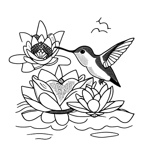 A Hummingbird Sipping Coffee From A Lotus Flower