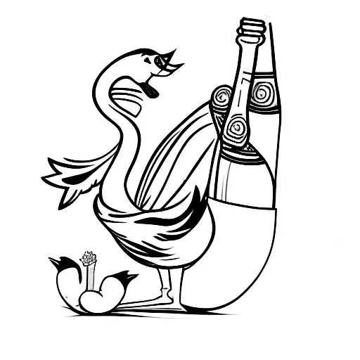 Cartoon Swan Holding A Bottle Of Champagne