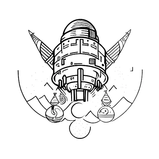 A Minimalist Tattoo Of A Viking Spaceship Traveling Through Space