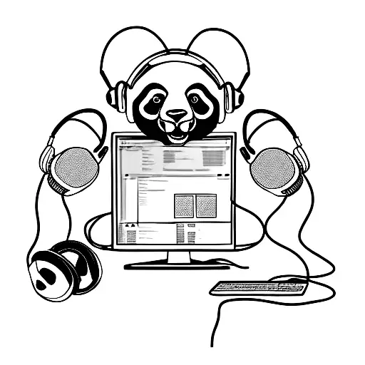 A Panda Wearing Headphones And Coding On A Computer
