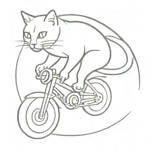 Create A Minimalist Tattoo Of A Cat Riding A Motorcycle