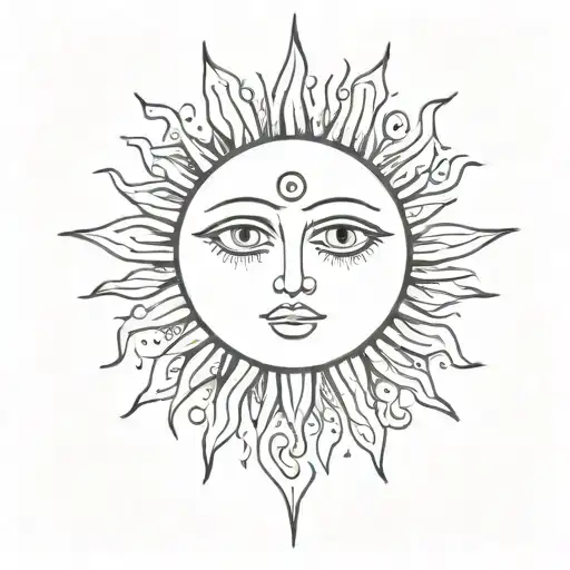 Sun With Eyes And Linework