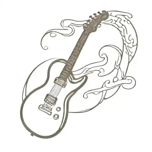 A Minimalist Tattoo Of A Guitar With Smoke Forming The Shape Of A Dragon
