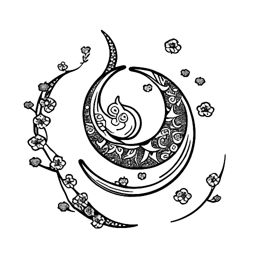Crescent Moon Wrapped In Cherry Blossom
