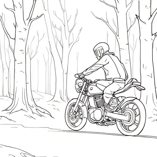 Anime Character Riding A Motorcycle Through A Wooded Forest