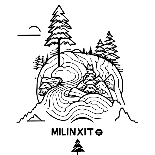 A Minimalist Tattoo Of A Hiking Trail With A Dog Walking Along It