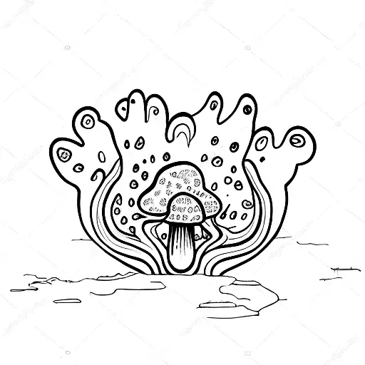 A Sketch-style Tattoo Of A Mystical Mushroom Growing In A Psychedelic Goa Forest