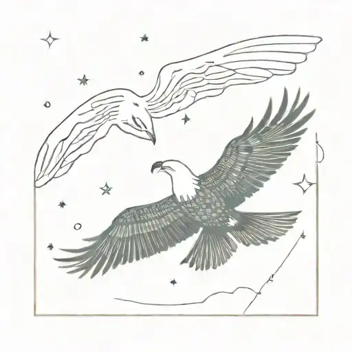 Eagle Soaring Through A Sky Filled With Stars And Constellations