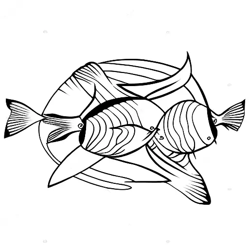A Small Black Fish Between Five White Fish