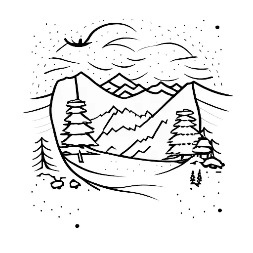 A Sketch-style Depiction Of A Runner Crossing A Mountain Range