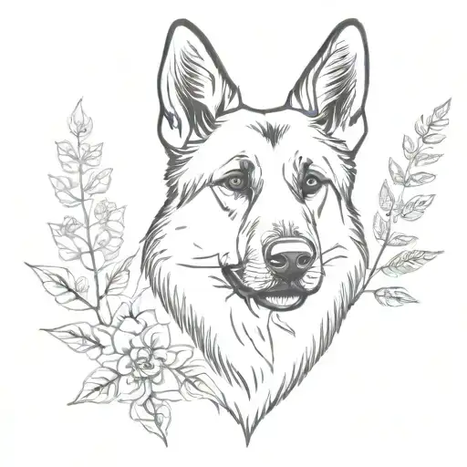 Female German Shepherd With Plants Growing
