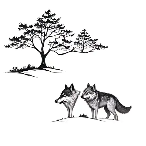 Cedar Tree With 2 Wolfs Body