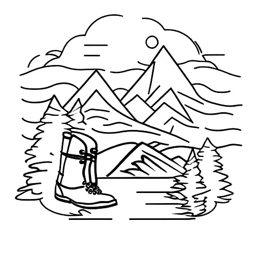 A Minimalist Tattoo Of A Mountain Range With A Hiking Boot At The Base