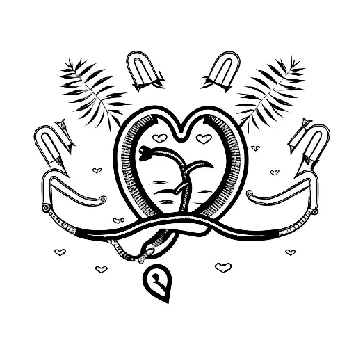 Heart With Fishing Hook And Palm Tree