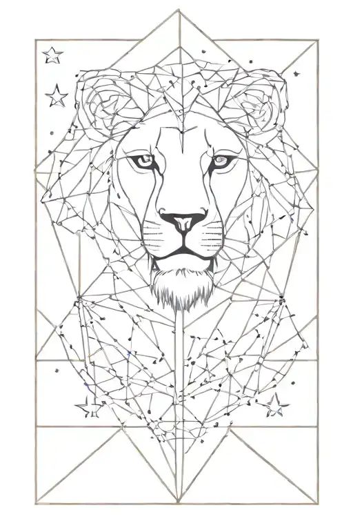 Stars Of Leo Constillation And Lion Head Geometric
