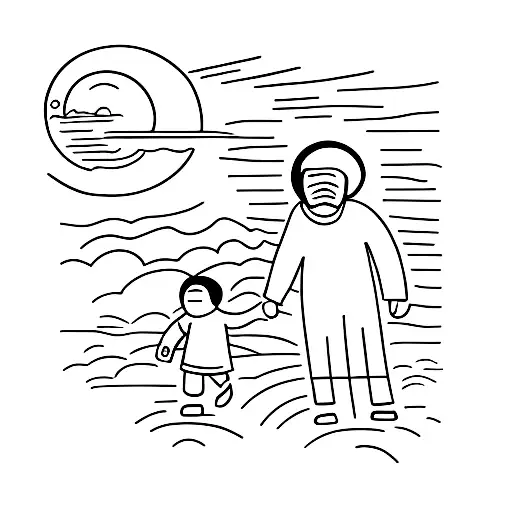 Father And Sun Walking Into A Sunset