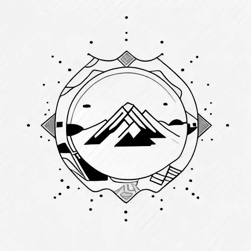 A Minimalist Tattoo Of A Camera Lens With A Mountain Reflection Inside