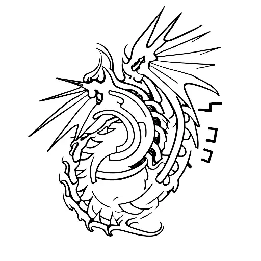 A Robotic Dragon Breathing Fire Made Of Binary Code