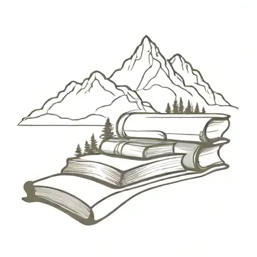 A Minimalist Design Of A Stack Of Books With A Mountain Landscape