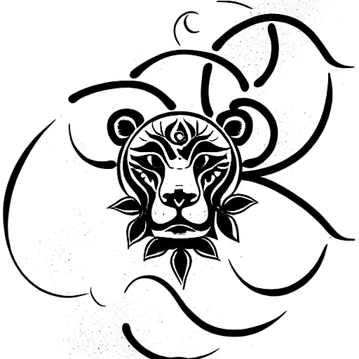 Zodiac Symbol Leo With Spiritual And Leaves Or Tree And Sun Long