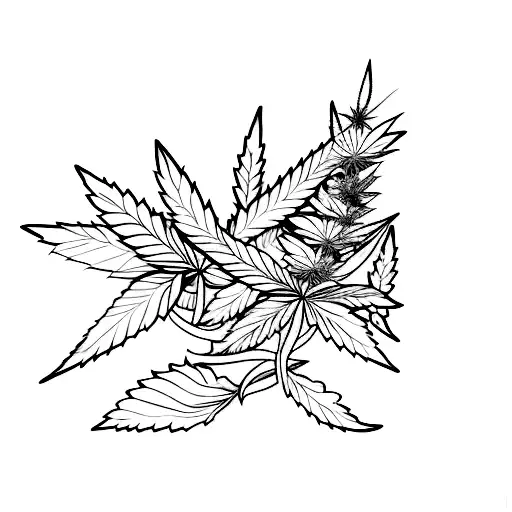 A Minimalist Tattoo Of A Gun Wrapped In A Marijuana Leaf