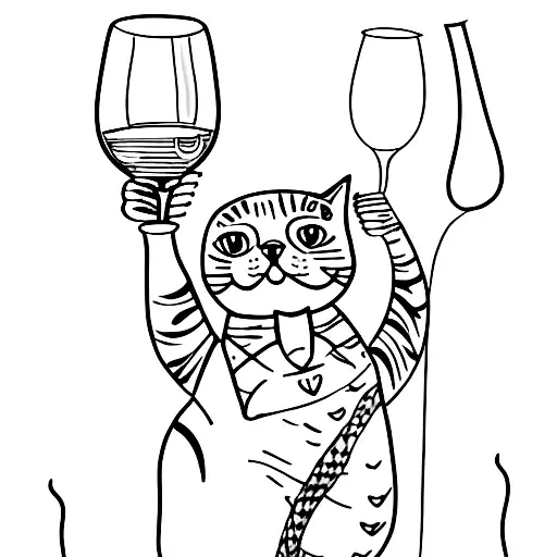 Full Body Of Cat Sitting With A Wine Glass