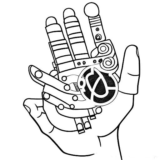A Mechanical Hand Holding A Guitar With The Number 011 Incorporated