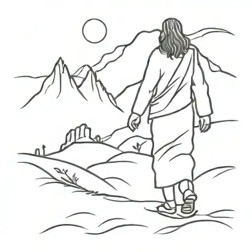Jesus And Me Walking Away From A Desert Into Mountains