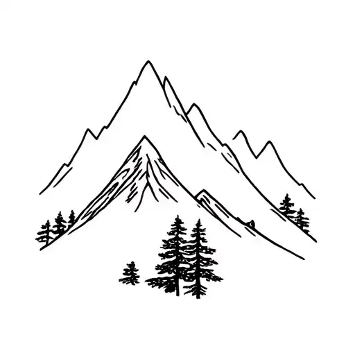 Linework Mountain With Trees
