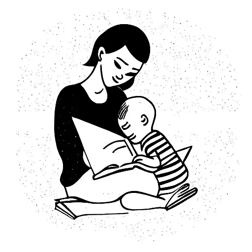 Mom Holding Little Boy And Girl While Reading A Book