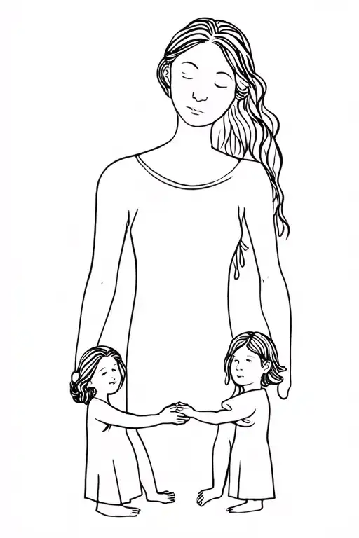 Children Holding The Hands Of Their Mother