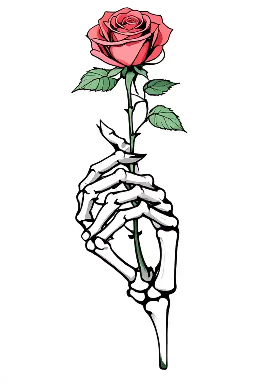 Skeleton Hand Hold Rose Only Line Work