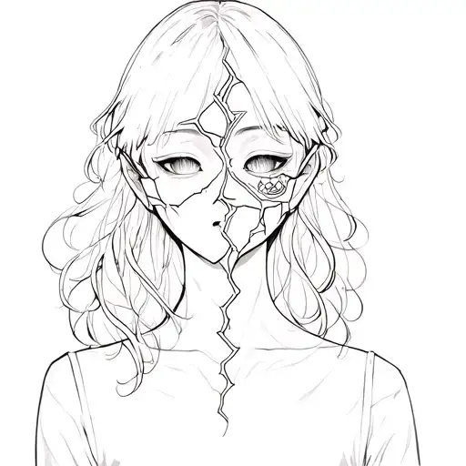 Anime Girl With A Broken Porcelain Mask