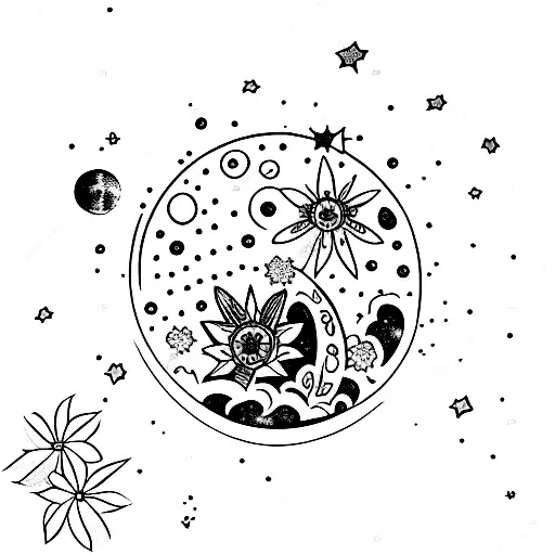 Cresent Moon With Stars And Flowers