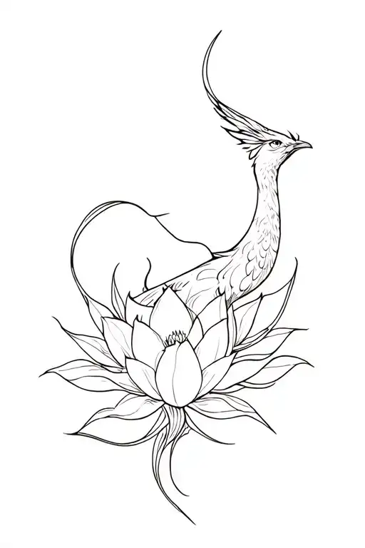 Manta Ray And Phenix And Lotus Flower