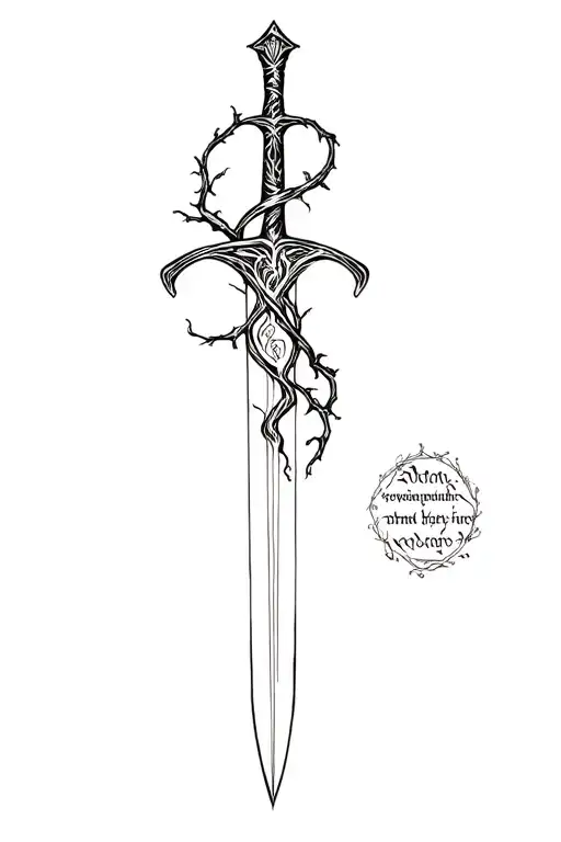 Lord Of The Rings Sword Wrapped In Vines With Elvish Writing