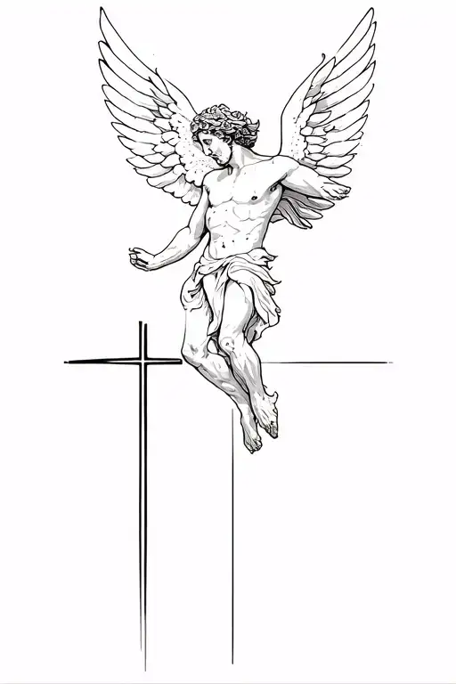 Icarus Falling From Sky With A Cross In The Backround